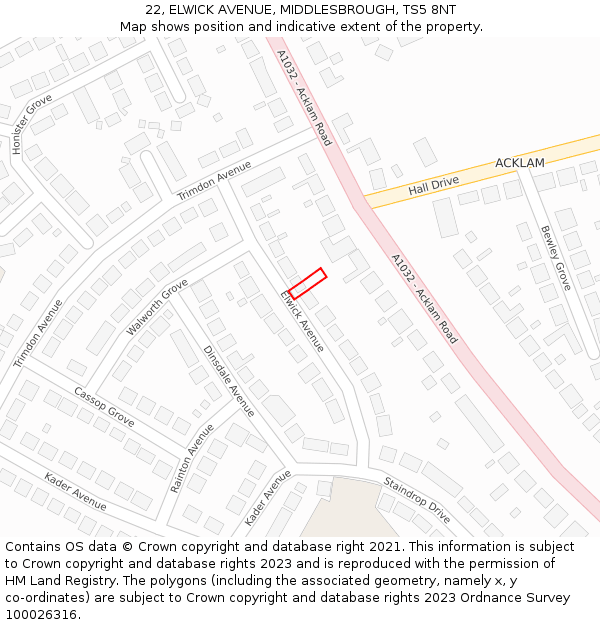 22, ELWICK AVENUE, MIDDLESBROUGH, TS5 8NT: Location map and indicative extent of plot