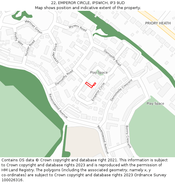 22, EMPEROR CIRCLE, IPSWICH, IP3 9UD: Location map and indicative extent of plot