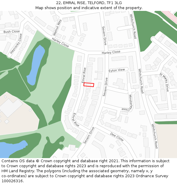 22, EMRAL RISE, TELFORD, TF1 3LG: Location map and indicative extent of plot