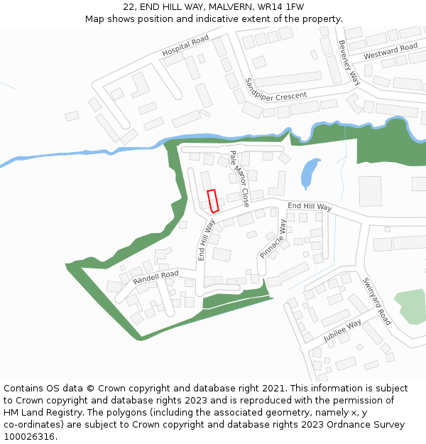 22, END HILL WAY, MALVERN, WR14 1FW: Location map and indicative extent of plot