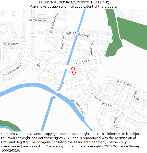22, ERVINS LOCK ROAD, WIGSTON, LE18 4NQ: Location map and indicative extent of plot