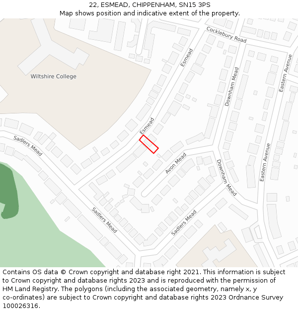 22, ESMEAD, CHIPPENHAM, SN15 3PS: Location map and indicative extent of plot