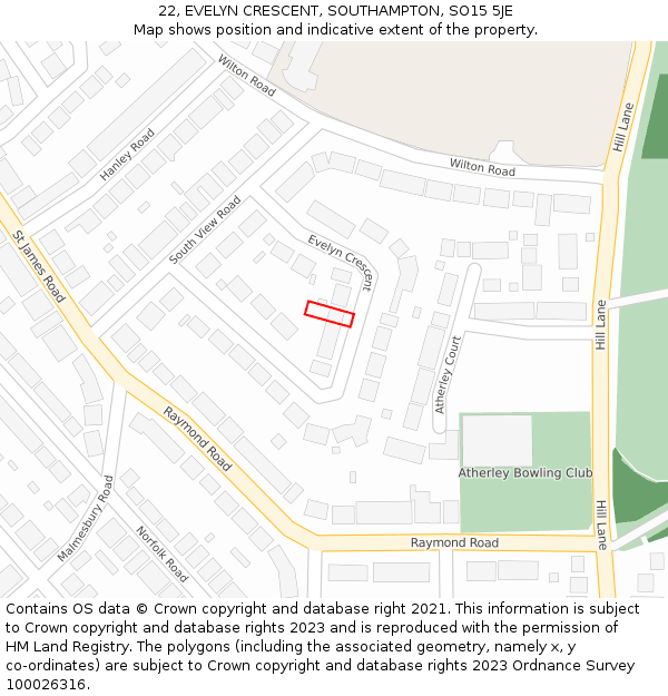 22, EVELYN CRESCENT, SOUTHAMPTON, SO15 5JE: Location map and indicative extent of plot
