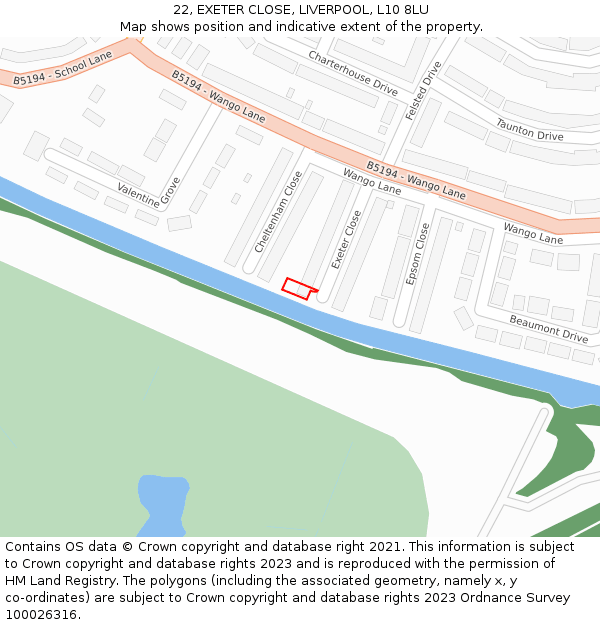22, EXETER CLOSE, LIVERPOOL, L10 8LU: Location map and indicative extent of plot
