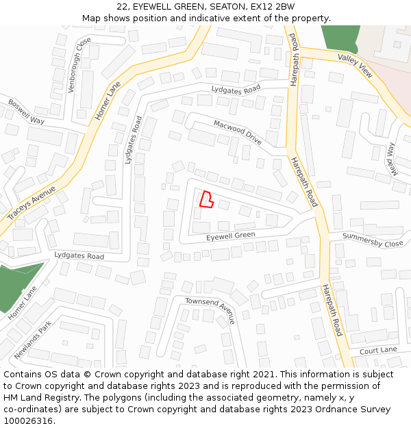 22, EYEWELL GREEN, SEATON, EX12 2BW: Location map and indicative extent of plot