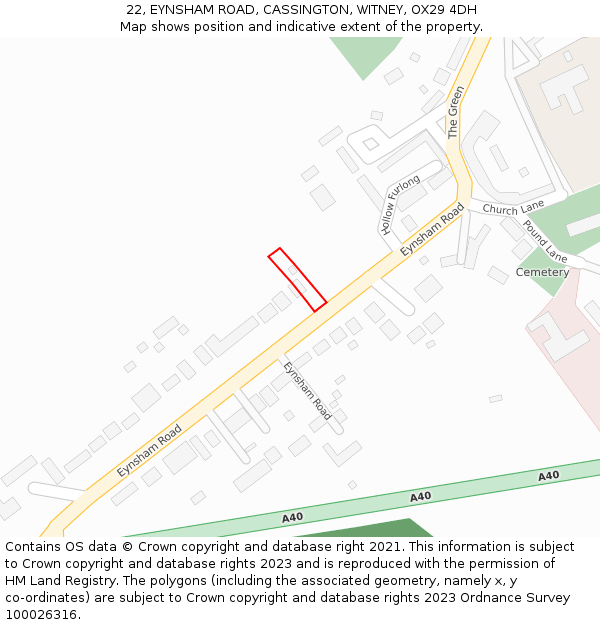 22, EYNSHAM ROAD, CASSINGTON, WITNEY, OX29 4DH: Location map and indicative extent of plot