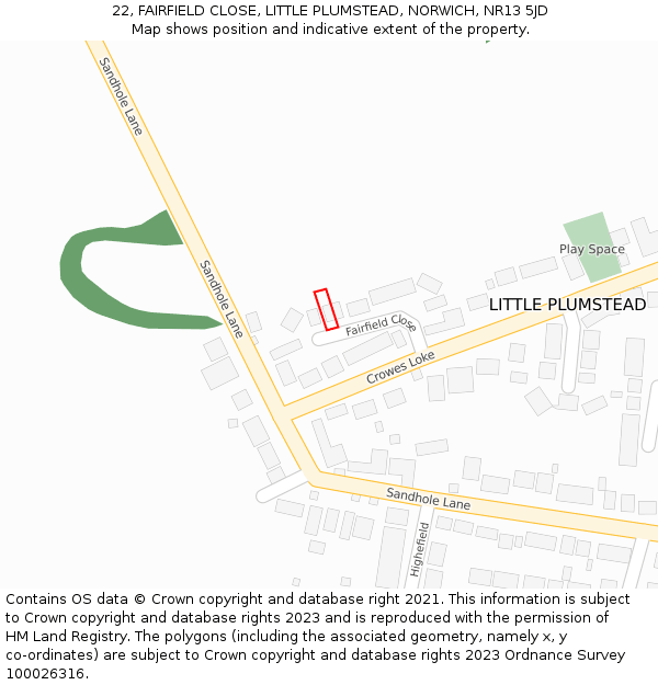 22, FAIRFIELD CLOSE, LITTLE PLUMSTEAD, NORWICH, NR13 5JD: Location map and indicative extent of plot