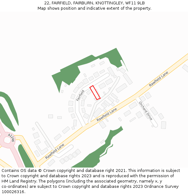 22, FAIRFIELD, FAIRBURN, KNOTTINGLEY, WF11 9LB: Location map and indicative extent of plot