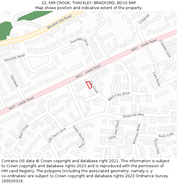22, FAR CROOK, THACKLEY, BRADFORD, BD10 8WF: Location map and indicative extent of plot