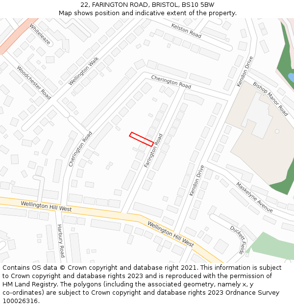 22, FARINGTON ROAD, BRISTOL, BS10 5BW: Location map and indicative extent of plot