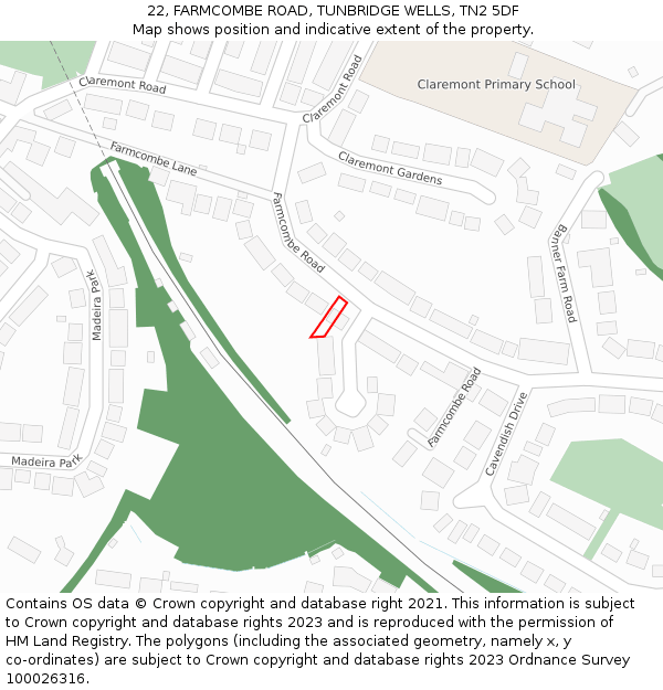 22, FARMCOMBE ROAD, TUNBRIDGE WELLS, TN2 5DF: Location map and indicative extent of plot