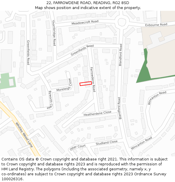 22, FARROWDENE ROAD, READING, RG2 8SD: Location map and indicative extent of plot