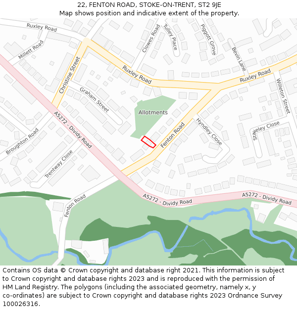 22, FENTON ROAD, STOKE-ON-TRENT, ST2 9JE: Location map and indicative extent of plot