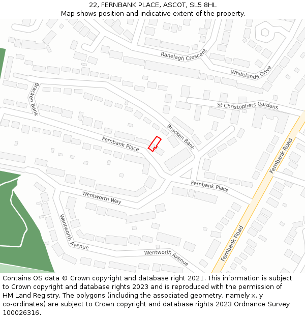 22, FERNBANK PLACE, ASCOT, SL5 8HL: Location map and indicative extent of plot