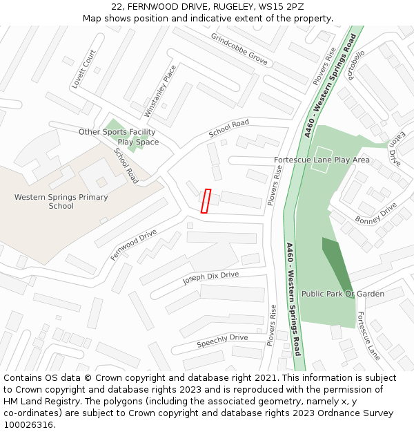 22, FERNWOOD DRIVE, RUGELEY, WS15 2PZ: Location map and indicative extent of plot