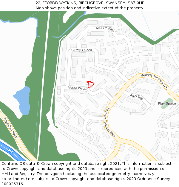 22, FFORDD WATKINS, BIRCHGROVE, SWANSEA, SA7 0HP: Location map and indicative extent of plot