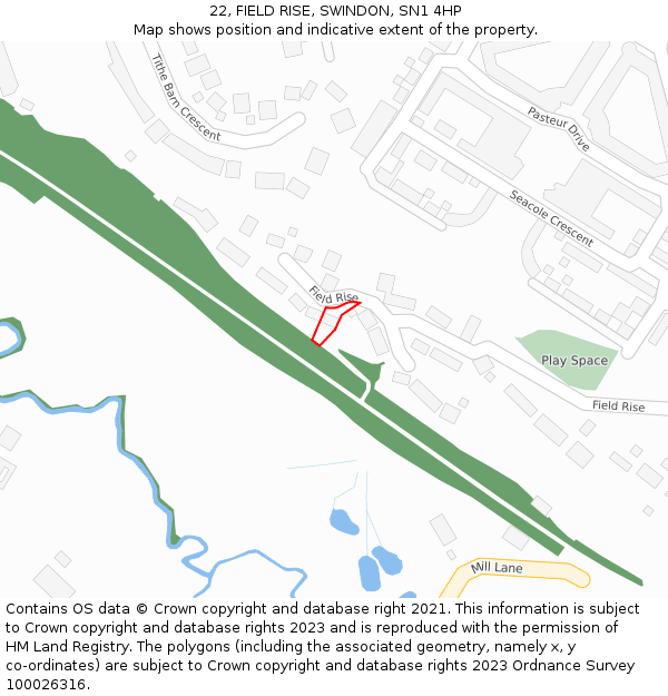 22, FIELD RISE, SWINDON, SN1 4HP: Location map and indicative extent of plot