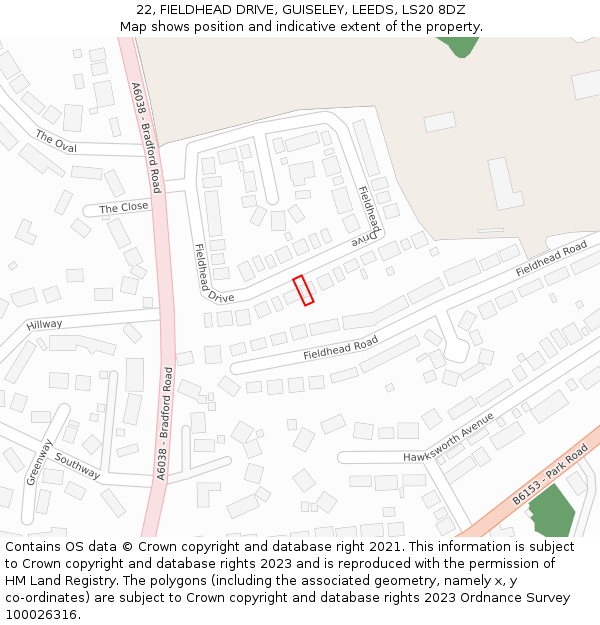 22, FIELDHEAD DRIVE, GUISELEY, LEEDS, LS20 8DZ: Location map and indicative extent of plot