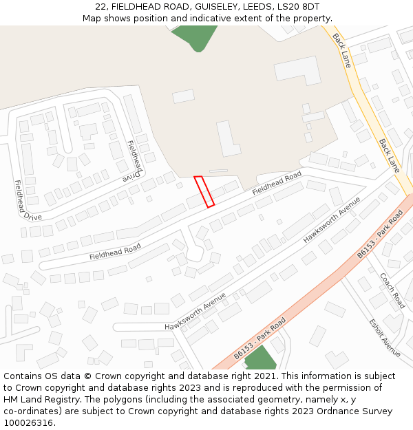 22, FIELDHEAD ROAD, GUISELEY, LEEDS, LS20 8DT: Location map and indicative extent of plot