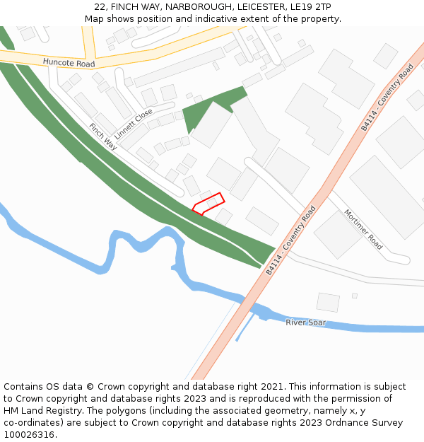 22, FINCH WAY, NARBOROUGH, LEICESTER, LE19 2TP: Location map and indicative extent of plot