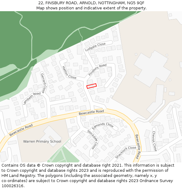 22, FINSBURY ROAD, ARNOLD, NOTTINGHAM, NG5 9QF: Location map and indicative extent of plot