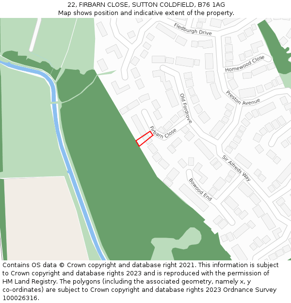 22, FIRBARN CLOSE, SUTTON COLDFIELD, B76 1AG: Location map and indicative extent of plot