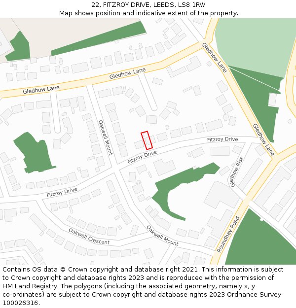 22, FITZROY DRIVE, LEEDS, LS8 1RW: Location map and indicative extent of plot