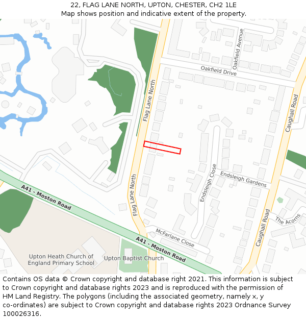 22, FLAG LANE NORTH, UPTON, CHESTER, CH2 1LE: Location map and indicative extent of plot