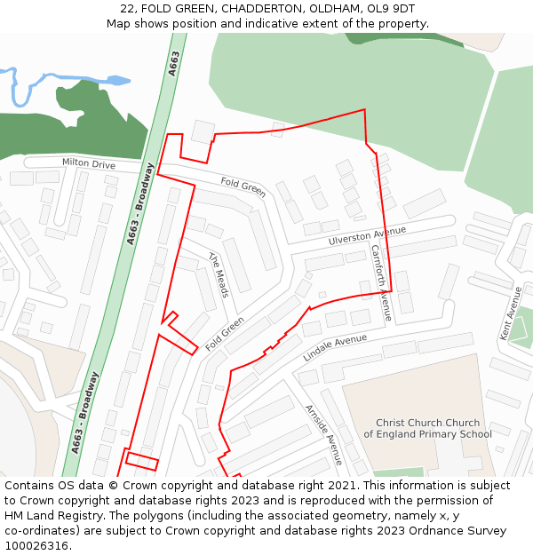 22, FOLD GREEN, CHADDERTON, OLDHAM, OL9 9DT: Location map and indicative extent of plot