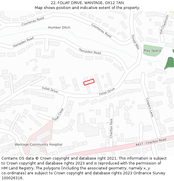 22, FOLIAT DRIVE, WANTAGE, OX12 7AN: Location map and indicative extent of plot