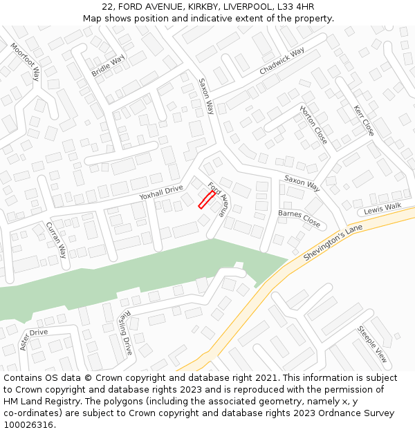 22, FORD AVENUE, KIRKBY, LIVERPOOL, L33 4HR: Location map and indicative extent of plot