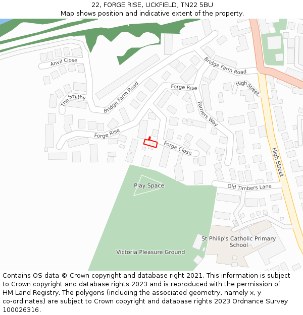 22, FORGE RISE, UCKFIELD, TN22 5BU: Location map and indicative extent of plot