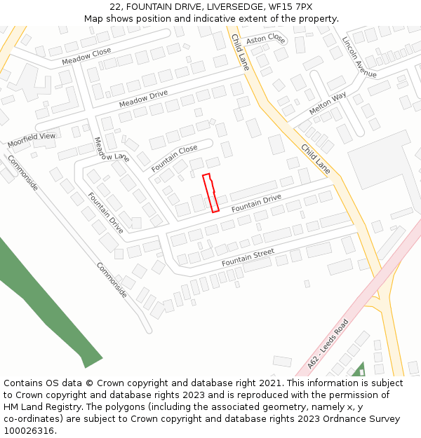22, FOUNTAIN DRIVE, LIVERSEDGE, WF15 7PX: Location map and indicative extent of plot