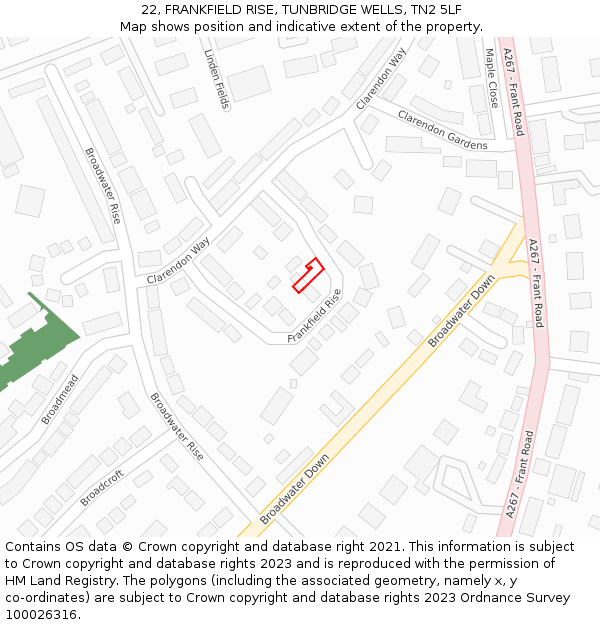 22, FRANKFIELD RISE, TUNBRIDGE WELLS, TN2 5LF: Location map and indicative extent of plot