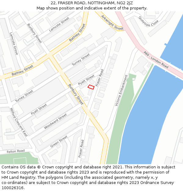 22, FRASER ROAD, NOTTINGHAM, NG2 2JZ: Location map and indicative extent of plot