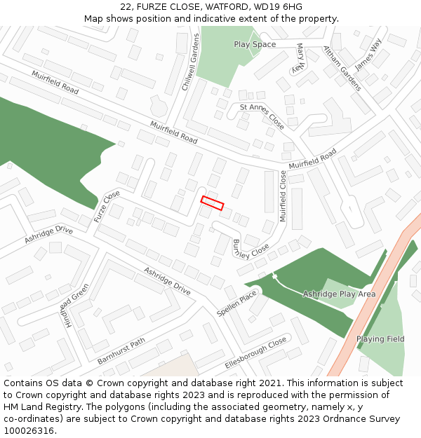 22, FURZE CLOSE, WATFORD, WD19 6HG: Location map and indicative extent of plot