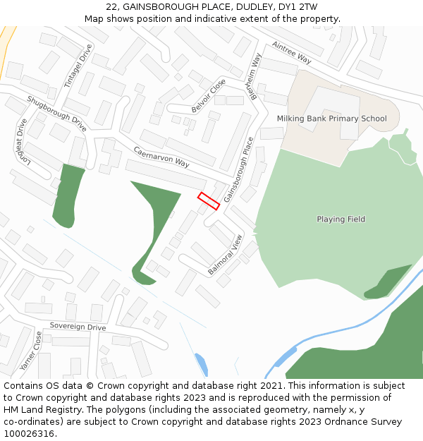 22, GAINSBOROUGH PLACE, DUDLEY, DY1 2TW: Location map and indicative extent of plot