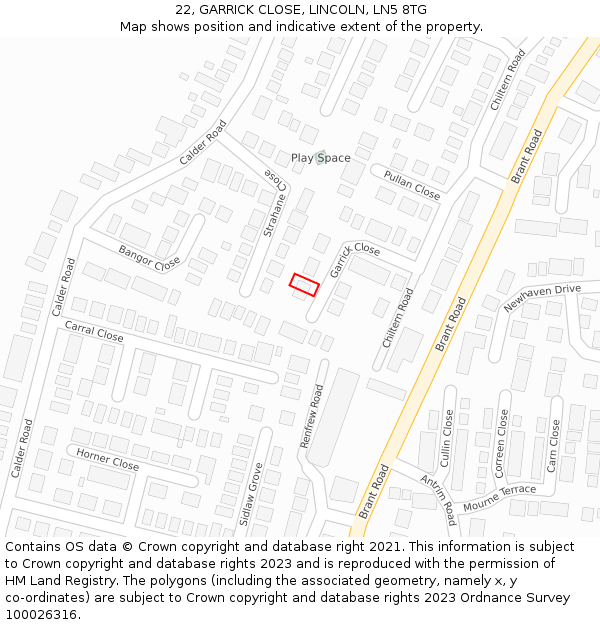 22, GARRICK CLOSE, LINCOLN, LN5 8TG: Location map and indicative extent of plot