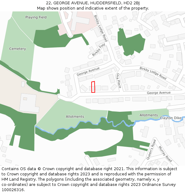22, GEORGE AVENUE, HUDDERSFIELD, HD2 2BJ: Location map and indicative extent of plot