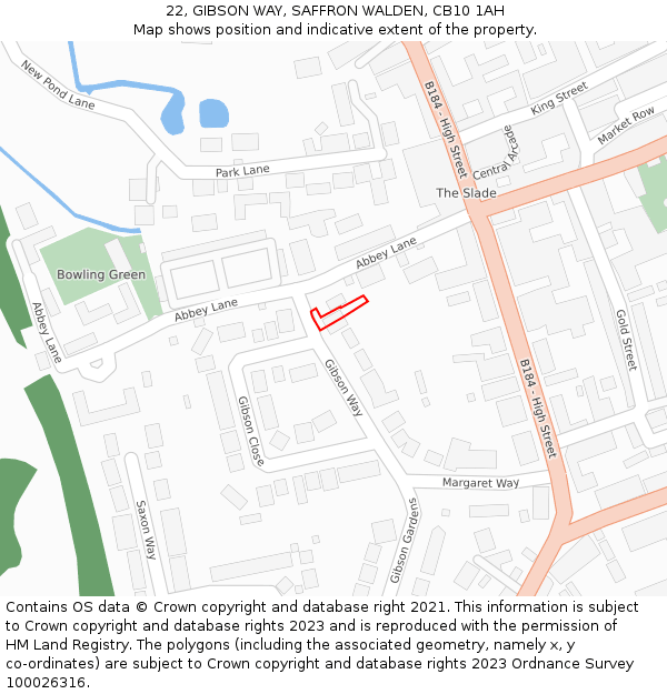 22, GIBSON WAY, SAFFRON WALDEN, CB10 1AH: Location map and indicative extent of plot