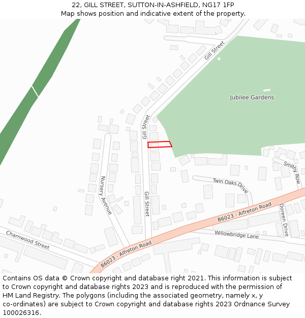 22, GILL STREET, SUTTON-IN-ASHFIELD, NG17 1FP: Location map and indicative extent of plot