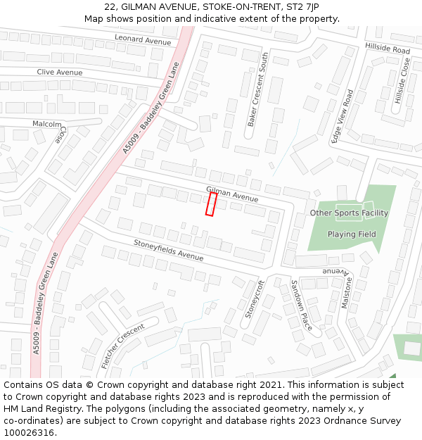 22, GILMAN AVENUE, STOKE-ON-TRENT, ST2 7JP: Location map and indicative extent of plot