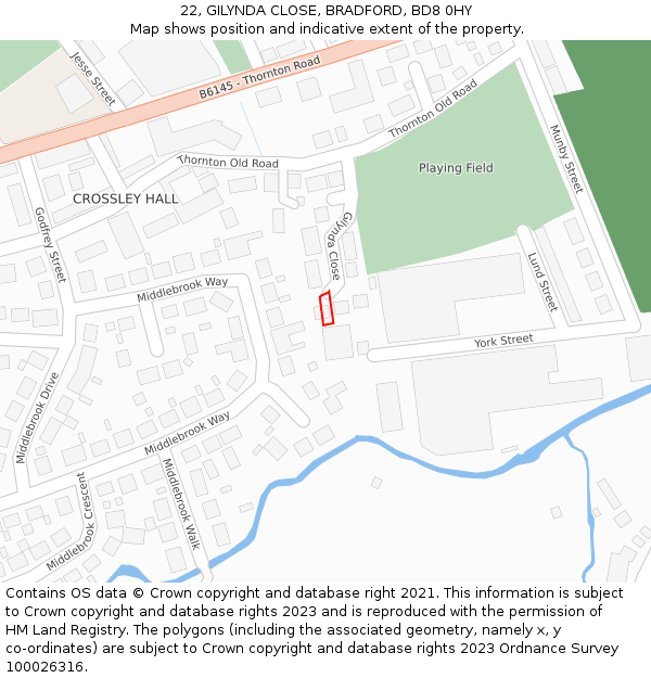 22, GILYNDA CLOSE, BRADFORD, BD8 0HY: Location map and indicative extent of plot