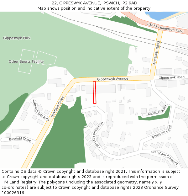 22, GIPPESWYK AVENUE, IPSWICH, IP2 9AD: Location map and indicative extent of plot