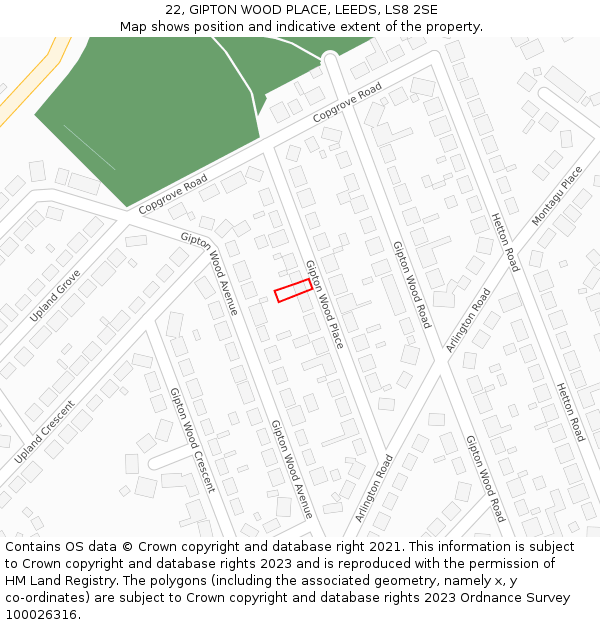 22, GIPTON WOOD PLACE, LEEDS, LS8 2SE: Location map and indicative extent of plot