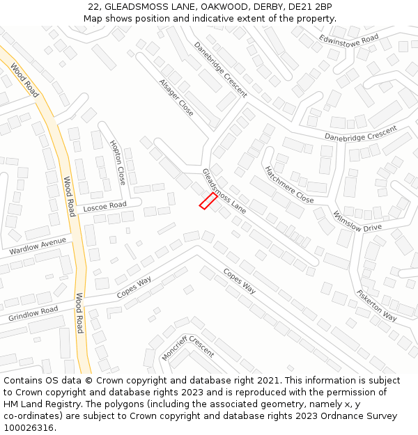 22, GLEADSMOSS LANE, OAKWOOD, DERBY, DE21 2BP: Location map and indicative extent of plot