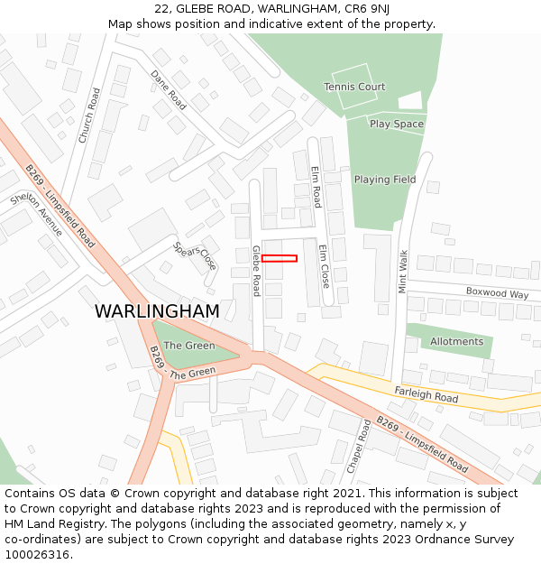 22, GLEBE ROAD, WARLINGHAM, CR6 9NJ: Location map and indicative extent of plot
