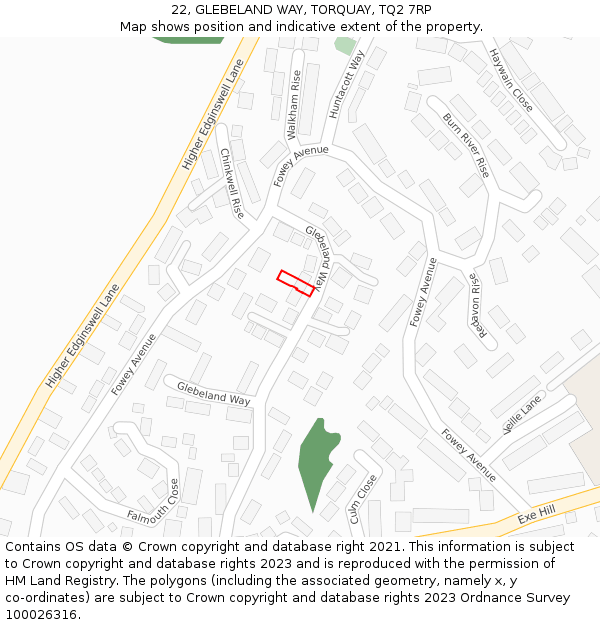 22, GLEBELAND WAY, TORQUAY, TQ2 7RP: Location map and indicative extent of plot