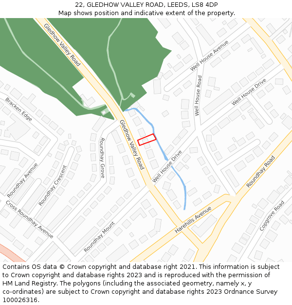22, GLEDHOW VALLEY ROAD, LEEDS, LS8 4DP: Location map and indicative extent of plot