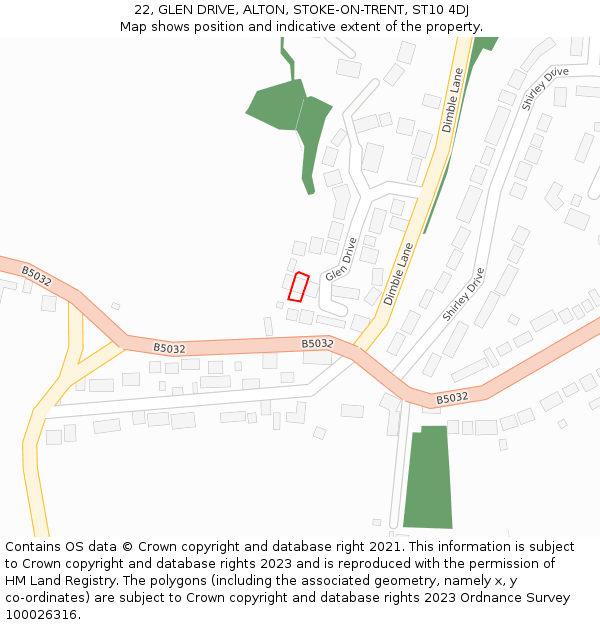 22, GLEN DRIVE, ALTON, STOKE-ON-TRENT, ST10 4DJ: Location map and indicative extent of plot